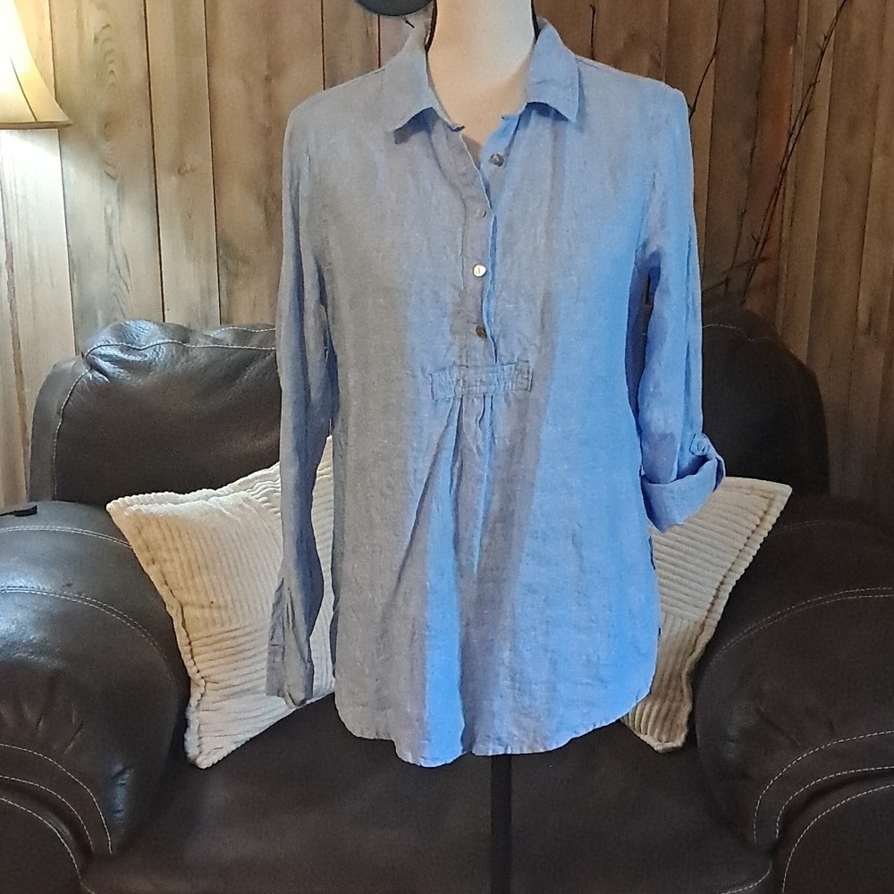ST. Tropez Linen Tunic Blouse Top Size M